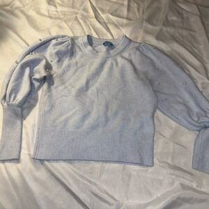 Light Gray Sweater with Pearl Accents Puffy Sleeves Size XS